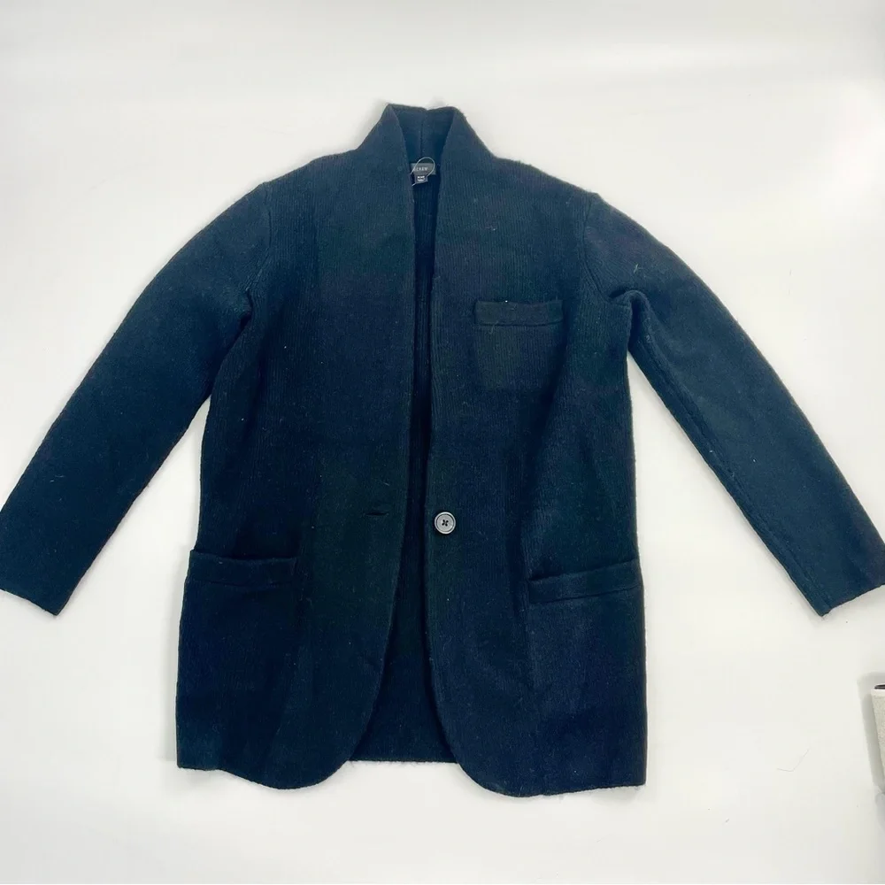 NWT J Crew Cocoon Alpaca Blend Black Longline‎ Minimalist sweater-blazer BA551